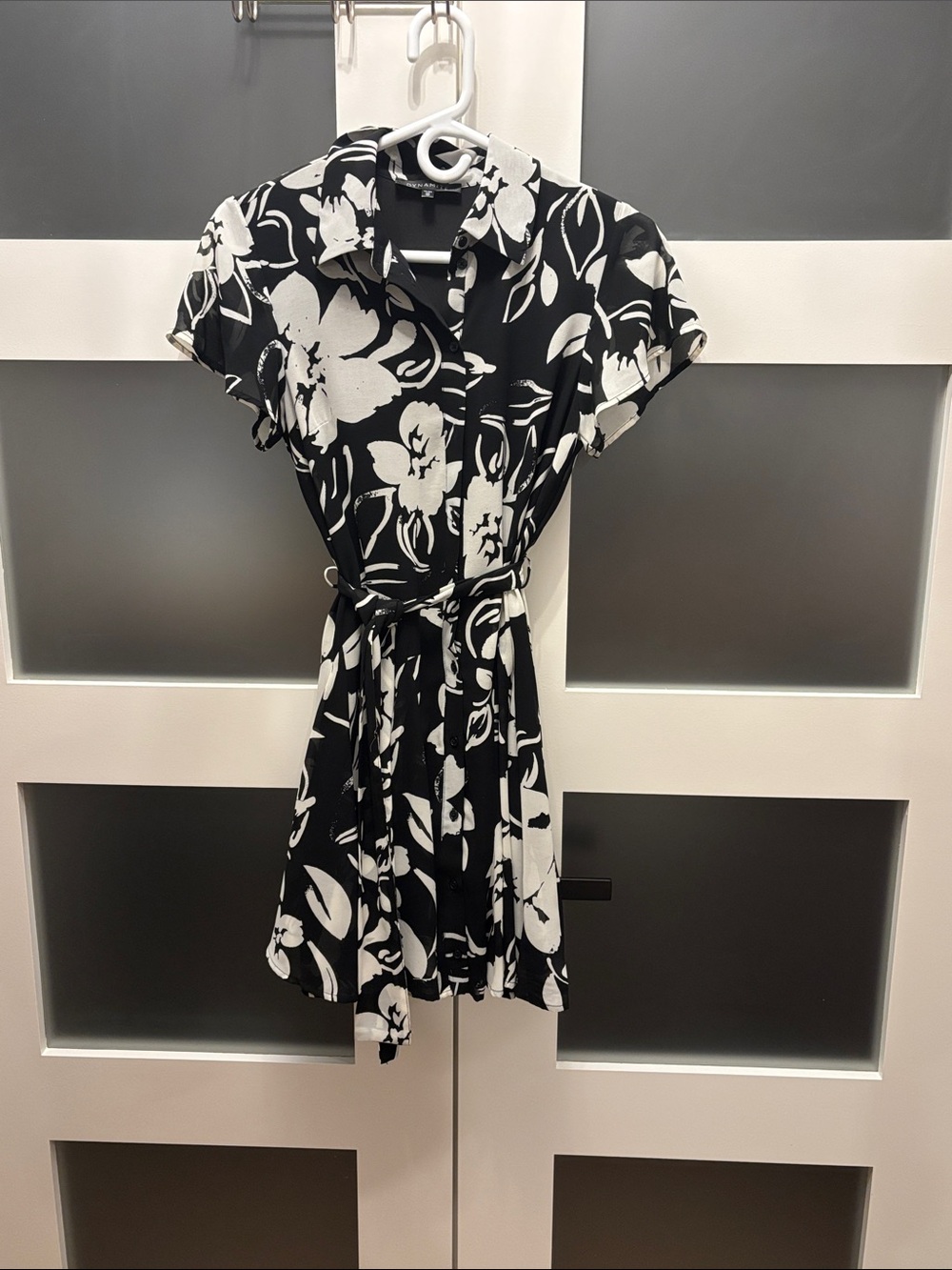 Dynamite Black and White Floral Mini Shirt Dress